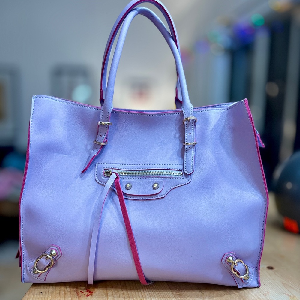 Lavender Tote Bag with Pink Accents